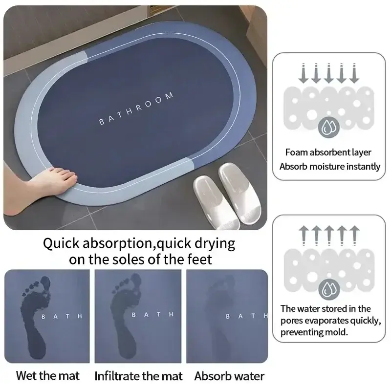 New Bathroom Absorbent Bath Mat Coral Velvet Rapid Absorption Soft  Secagem Rápida Antiderrapante Mat Mud Foot Mat Bathroom