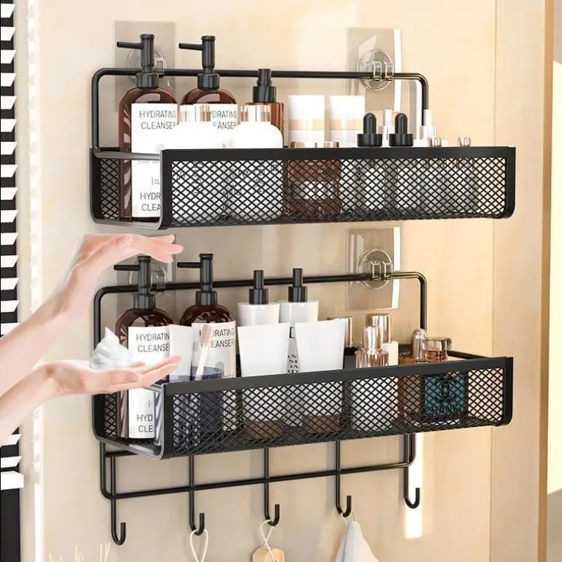New Antirust Bathroom Shelf Wall Mounted Corner Storage Shelves Shampoo Holder Cosmetic Rack Iron Shower Drain Basket Organizer