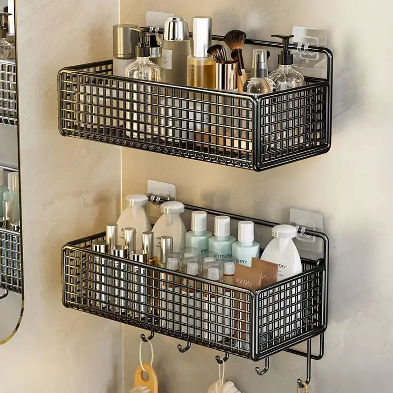 New Antirust Bathroom Shelf Wall Mounted Corner Storage Shelves Shampoo Holder Cosmetic Rack Iron Shower Drain Basket Organizer