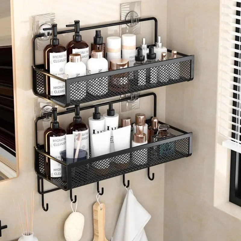 New Antirust Bathroom Shelf Wall Mounted Corner Storage Shelves Shampoo Holder Cosmetic Rack Iron Shower Drain Basket Organizer