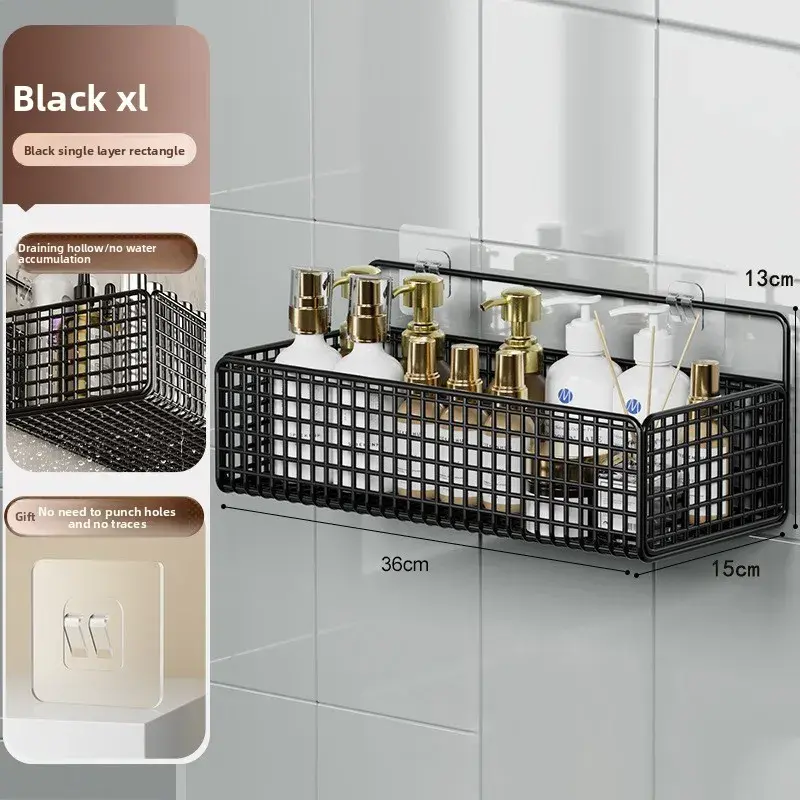 New Antirust Bathroom Shelf Wall Mounted Corner Storage Shelves Shampoo Holder Cosmetic Rack Iron Shower Drain Basket Organizer