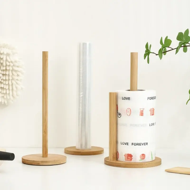 New Bathroom Minimalist Tissue Holder Bamboo Kitchen Dining Room Vertical Wooden Roll Paper Cling Film Storage Rack