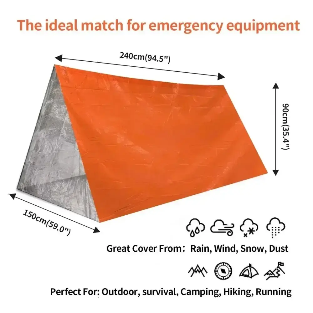 Hiking Emergency Survival Blanket Tent - Windproof Waterproof Foil Thermal Shelter for Camping Outdoor First Aid Rescue