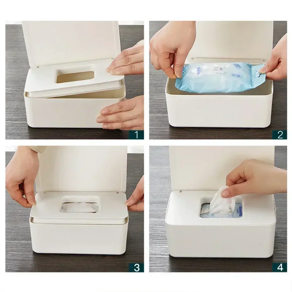 New Easy to use Dustproof Wet Tissue Box with Lid Baby Nappy Wet Storage Holder Dispenser for Home Car Office Paper