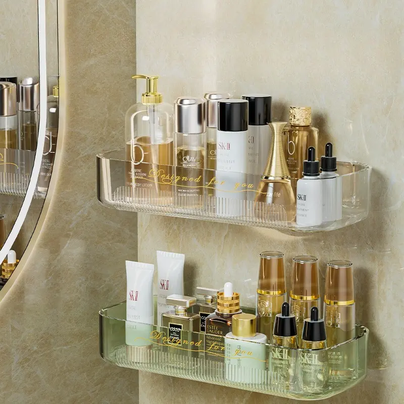 New Non Perforated Bathroom Storage Rack Cosmetics Wall Storage Rack Wall Mounted Moisture-proof Drainage Corner Rack