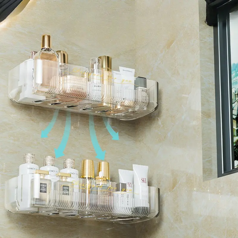 New Non Perforated Bathroom Storage Rack Cosmetics Wall Storage Rack Wall Mounted Moisture-proof Drainage Corner Rack