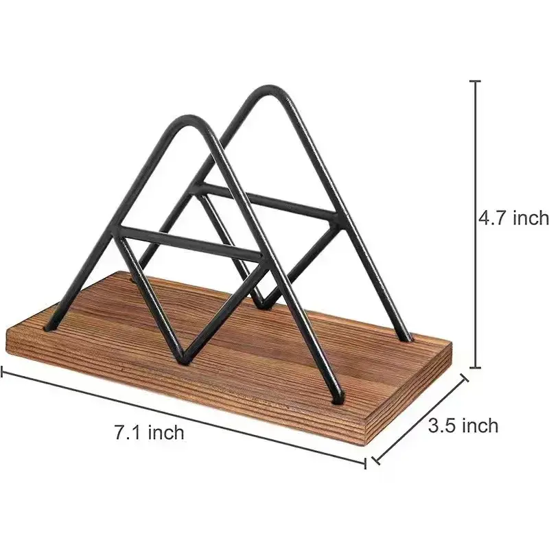 New Modern Geometric Napkin Holder - Metal Frame with Wooden Base Tabletop Tissue Rack for Kitchen Dining Table Decor