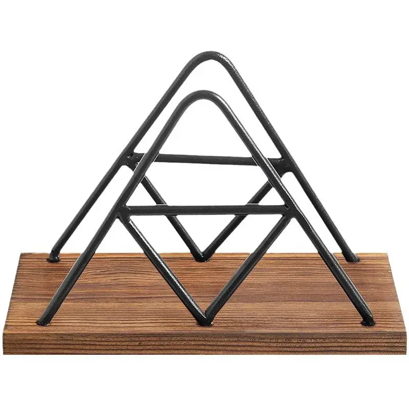 New Modern Geometric Napkin Holder - Metal Frame with Wooden Base Tabletop Tissue Rack for Kitchen Dining Table Decor