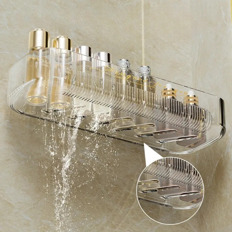 New Non Perforated Bathroom Storage Rack Cosmetics Wall Storage Rack Wall Mounted Moisture-proof Drainage Corner Rack