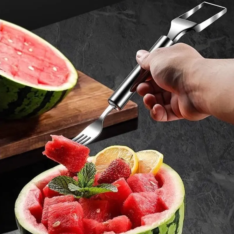 New Watermelon Cutting Artifact Double Headed Stainless Steel Dividing Device Household Knife and Fork Kitchen Dual-use Sharp
