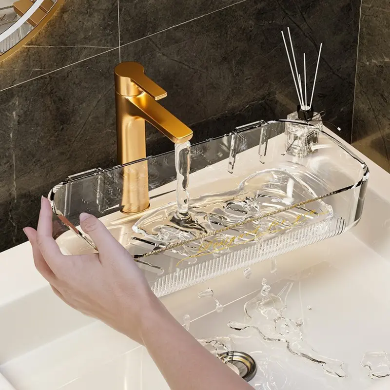 New Non Perforated Bathroom Storage Rack Cosmetics Wall Storage Rack Wall Mounted Moisture-proof Drainage Corner Rack