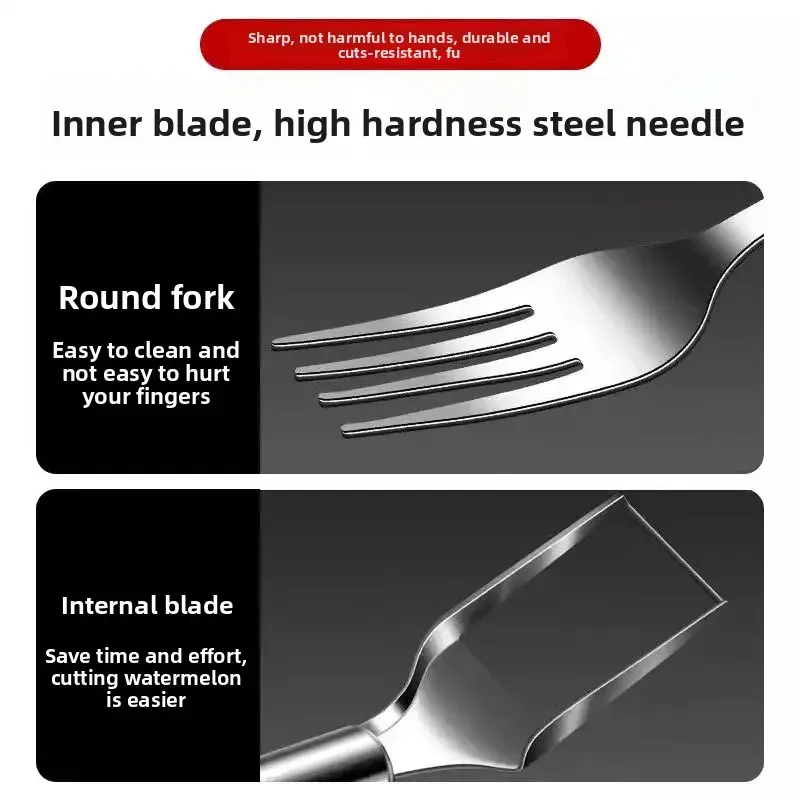New Watermelon Cutting Artifact Double Headed Stainless Steel Dividing Device Household Knife and Fork Kitchen Dual-use Sharp