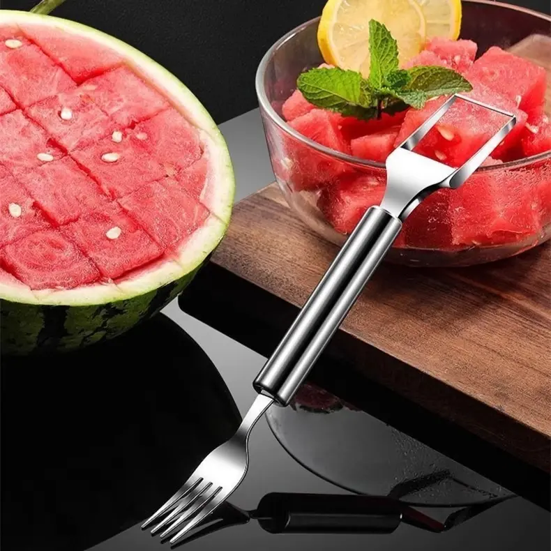 New Watermelon Cutting Artifact Double Headed Stainless Steel Dividing Device Household Knife and Fork Kitchen Dual-use Sharp