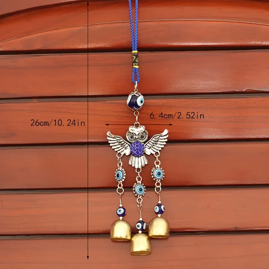 1pc Car Decoration Birthday Gift Blue Eye Spread Wing Owl Bell Wind Chime for Outdoor Courtyard Corridor Window Lattice Wall