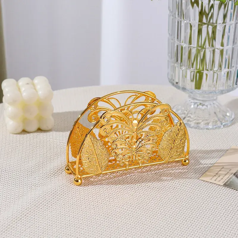 2025 New Gold Metal Butterfly Napkin Holder Vintage Hollow-out Tissue Rack Desktop Decor for Dining Table