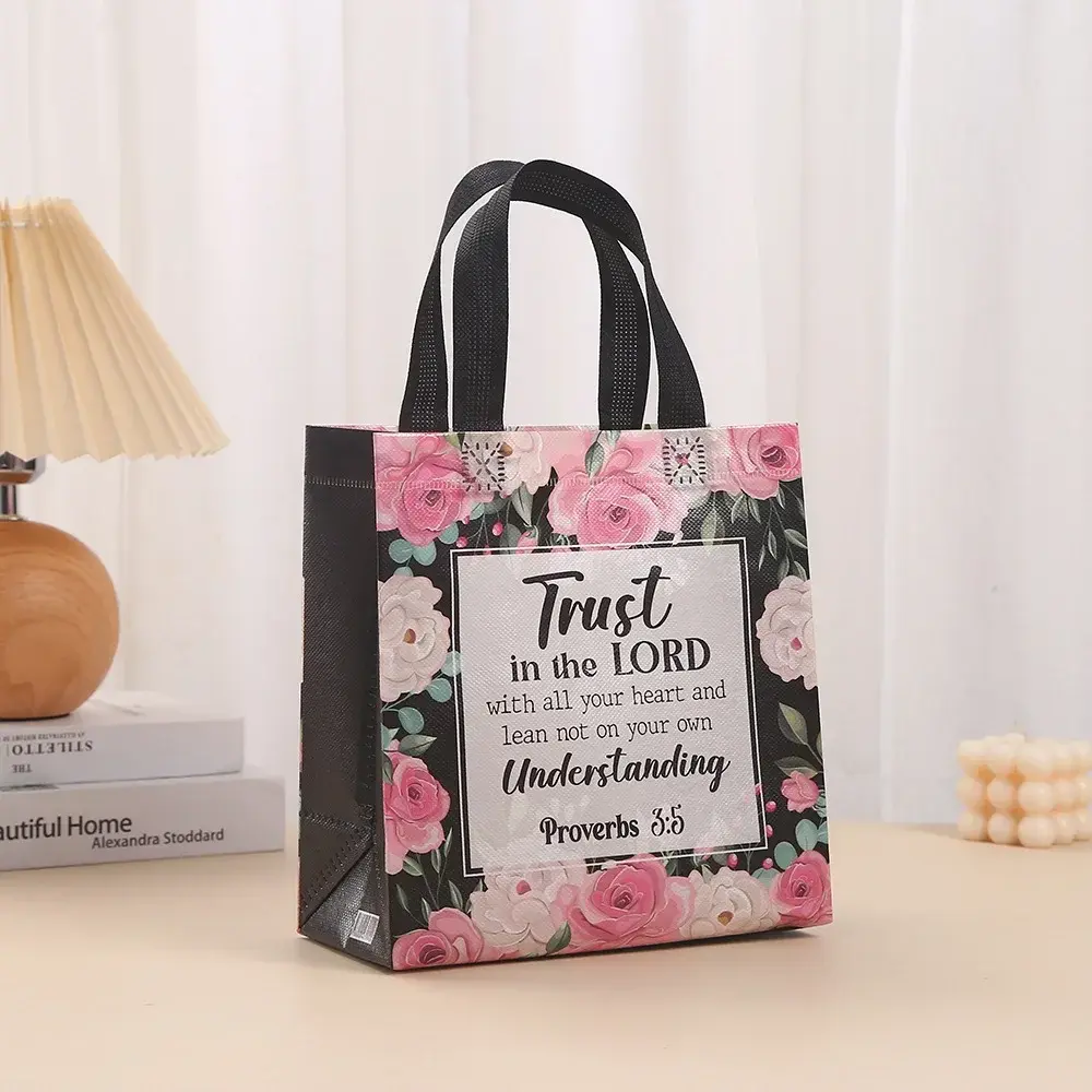 New 12pcs Bible Non-woven Hand-held Bag Laminated Printed Eco-friendly Shopping Bag for Party Supplies Gift Boxes Bags