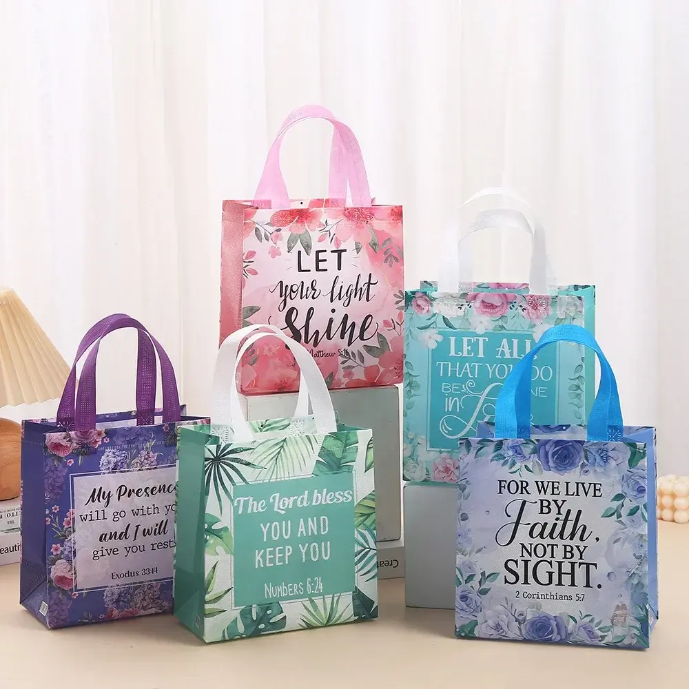 New 12pcs Bible Non-woven Hand-held Bag Laminated Printed Eco-friendly Shopping Bag for Party Supplies Gift Boxes Bags