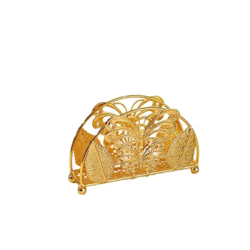 2025 New Gold Metal Butterfly Napkin Holder Vintage Hollow-out Tissue Rack Desktop Decor for Dining Table