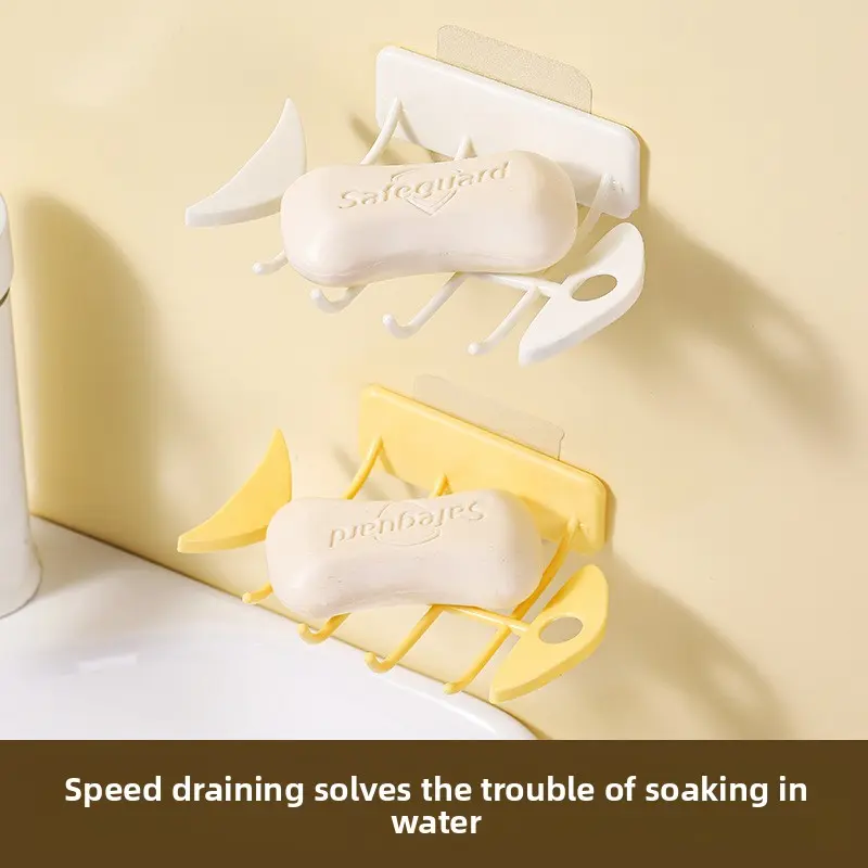 New Wall-Mounted Fish - Bone Soap Holder - No - Drilling Drainage Soap Dish for Bathroom