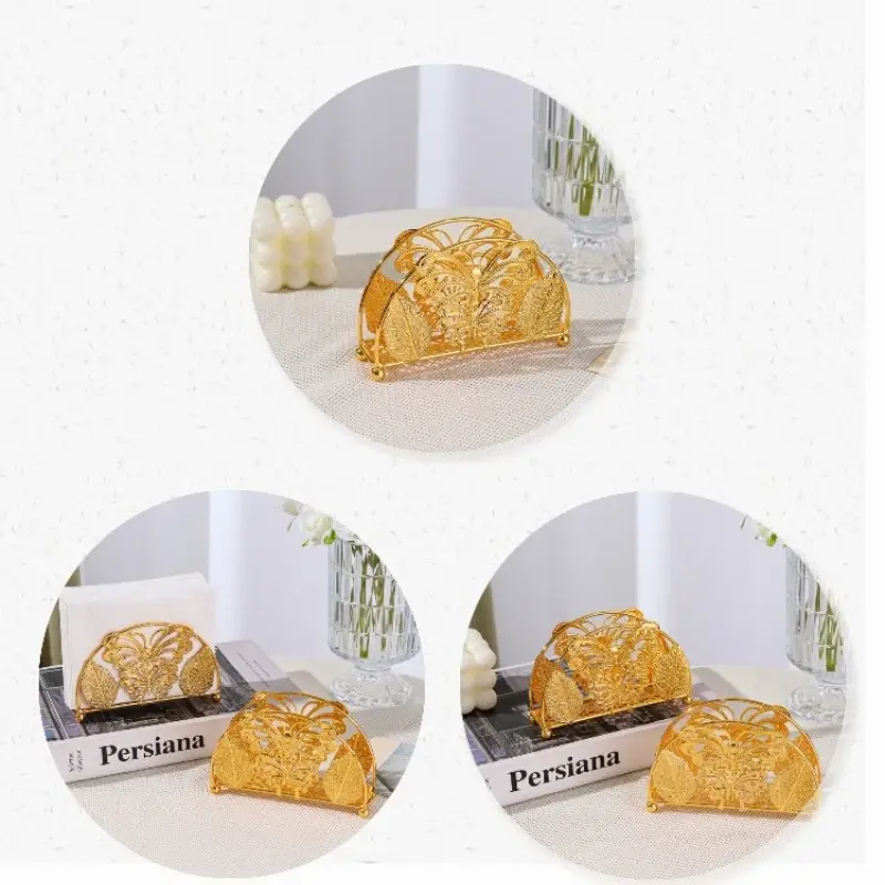 2025 New Gold Metal Butterfly Napkin Holder Vintage Hollow-out Tissue Rack Desktop Decor for Dining Table