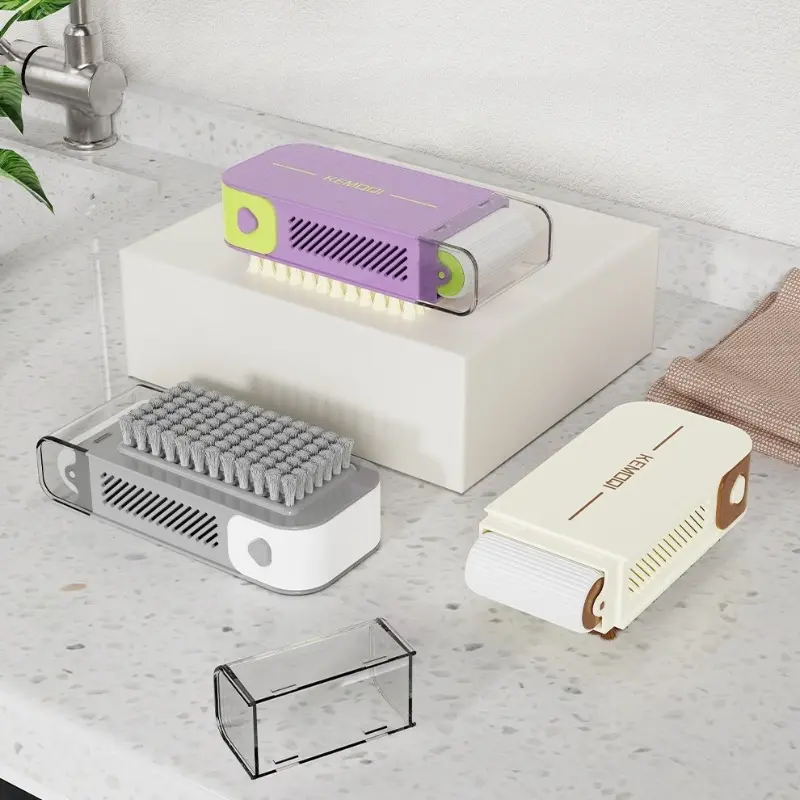 2025 New Household Anti Slip Draining Soap Storage Box Stain Remover Brush with Dense & Soft Bristles Soap Frother
