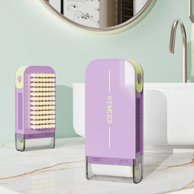 2025 New Household Anti Slip Draining Soap Storage Box Stain Remover Brush with Dense & Soft Bristles Soap Frother