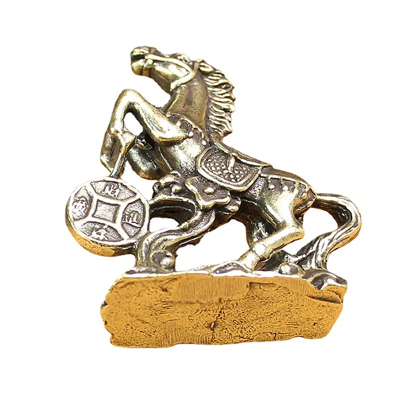 Brass Horse Step On Coins Lucky Statue Feng Shui Desk Miniatures Pure Copper Crafts Collections Chinese Home Office Figurines