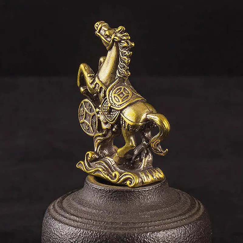 Brass Horse Step On Coins Lucky Statue Feng Shui Desk Miniatures Pure Copper Crafts Collections Chinese Home Office Figurines