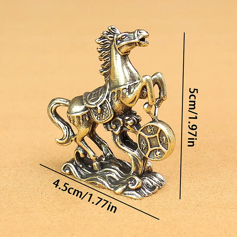 Brass Horse Step On Coins Lucky Statue Feng Shui Desk Miniatures Pure Copper Crafts Collections Chinese Home Office Figurines