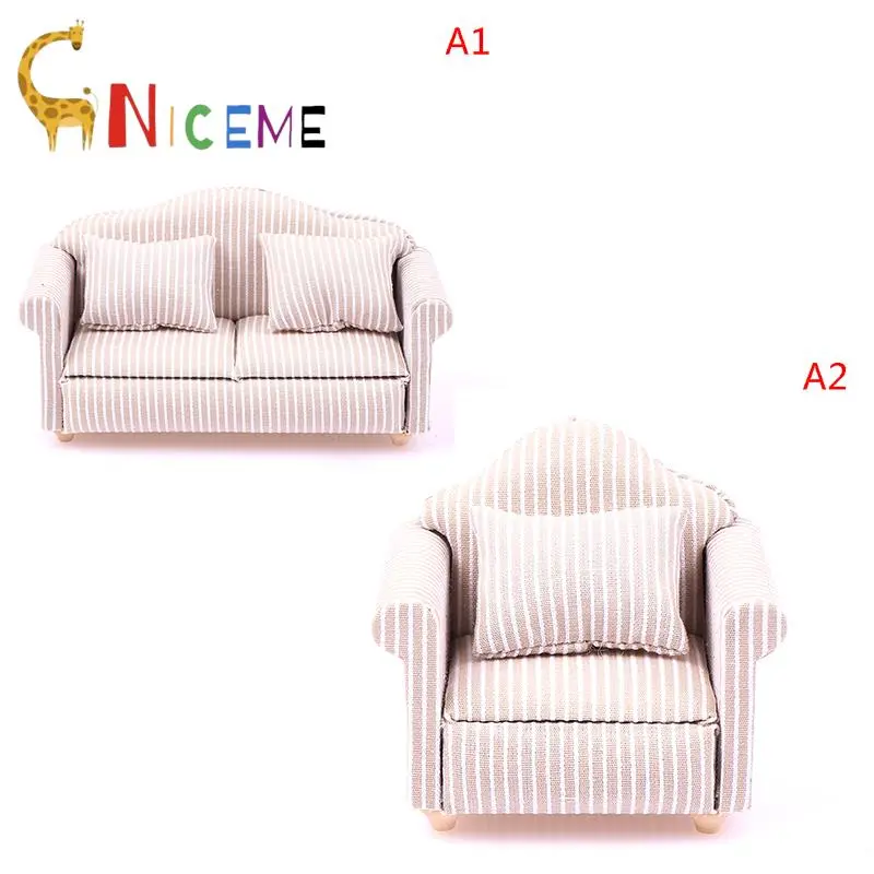 1:12 Mini Furniture Sofa with Pillow For Dollhouse Kids Pretend Play DIY Decor