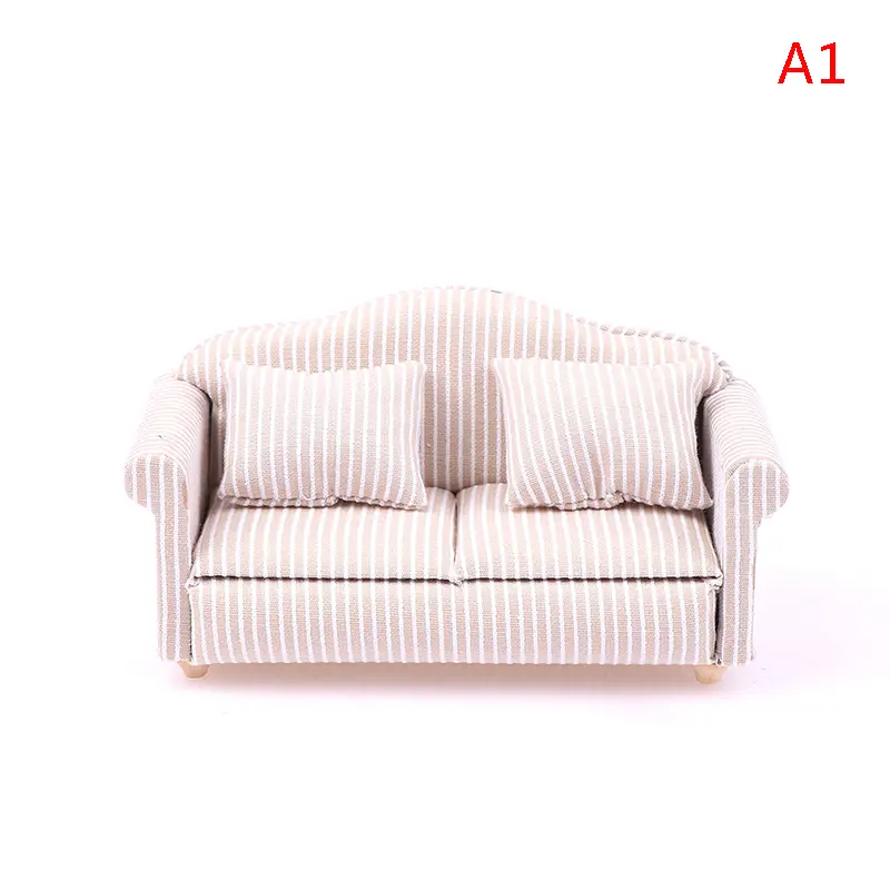 1:12 Mini Furniture Sofa with Pillow For Dollhouse Kids Pretend Play DIY Decor