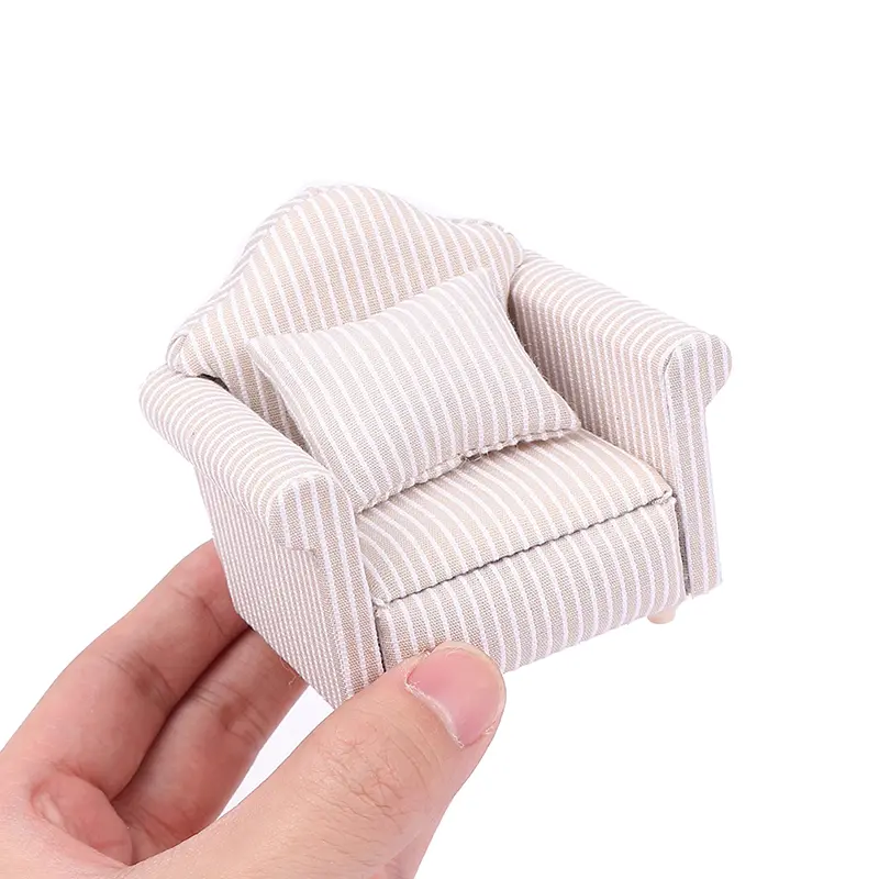 1:12 Mini Furniture Sofa with Pillow For Dollhouse Kids Pretend Play DIY Decor