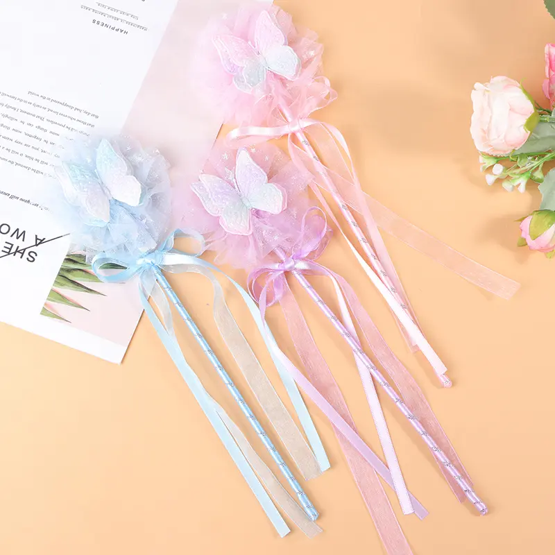 Cute Butterfly Magic Stick Fairy Wand Princess Cosplay Props Wand For Girls Birthday Halloween Party Supplies