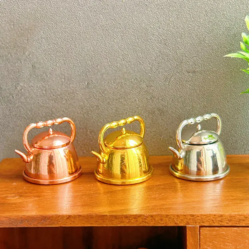 1Pc 1:12 Miniature Teapot Tea Kettle Dollhouse Kitchen Food Accessories Dolls House Kitchen Furniture Teapot