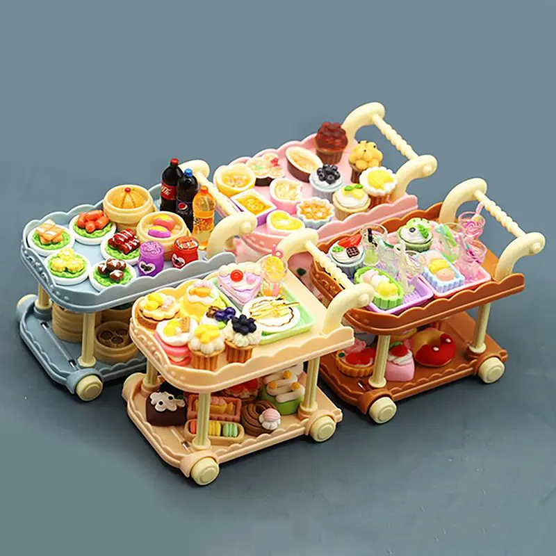 Cute Doll House Decoration Toy 1:12 Mini Trolley Dining Cart Dollhouse Storage Shelf Kitchen Model Ornaments Furniture Accessory