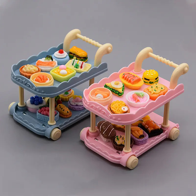Cute Doll House Decoration Toy 1:12 Mini Trolley Dining Cart Dollhouse Storage Shelf Kitchen Model Ornaments Furniture Accessory