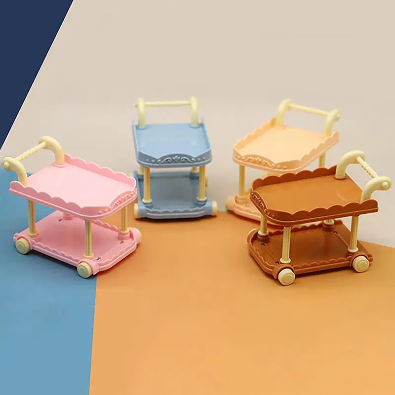 Cute Doll House Decoration Toy 1:12 Mini Trolley Dining Cart Dollhouse Storage Shelf Kitchen Model Ornaments Furniture Accessory