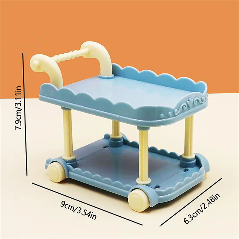 Cute Doll House Decoration Toy 1:12 Mini Trolley Dining Cart Dollhouse Storage Shelf Kitchen Model Ornaments Furniture Accessory