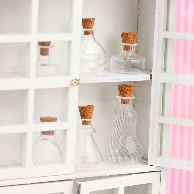 1:12 Dollhouse Miniature Vase Glass Bottle Wishing Bottle Storage Bottle with Cork Vase Candy Jar Model Doll House Decor