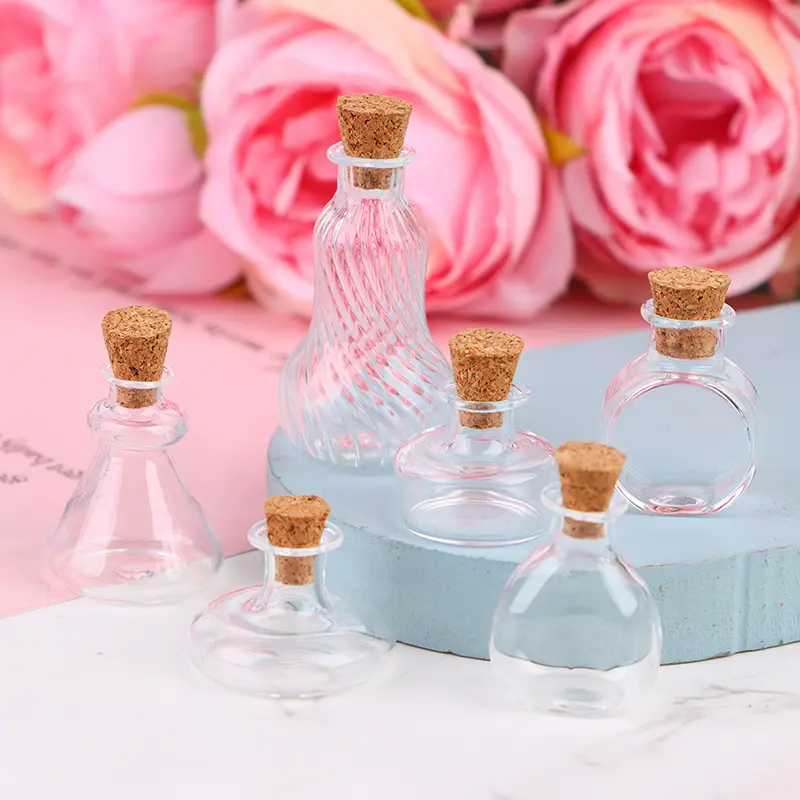 1:12 Dollhouse Miniature Vase Glass Bottle Wishing Bottle Storage Bottle with Cork Vase Candy Jar Model Doll House Decor