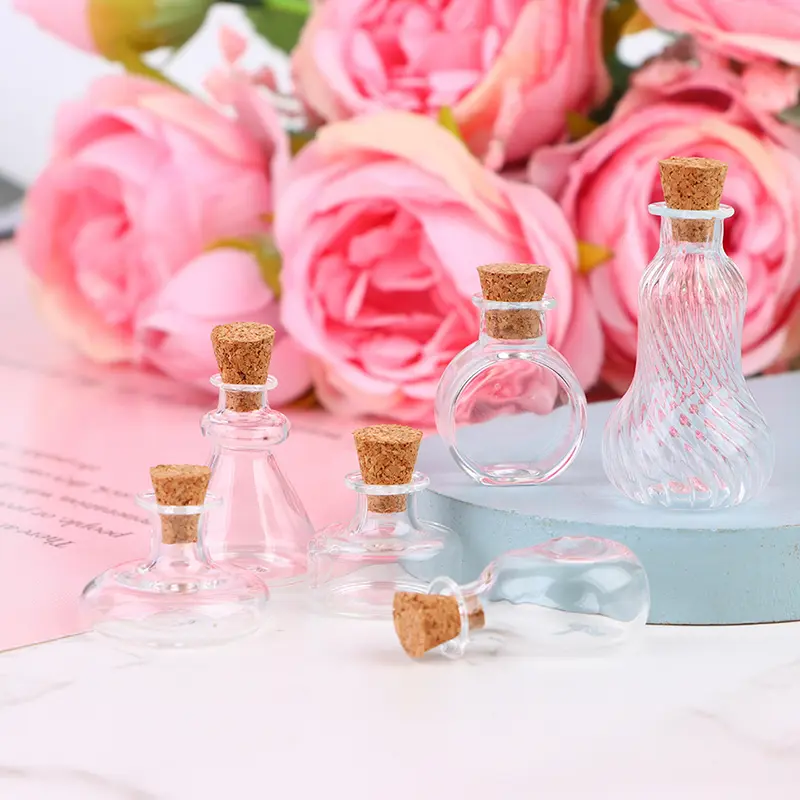 1:12 Dollhouse Miniature Vase Glass Bottle Wishing Bottle Storage Bottle with Cork Vase Candy Jar Model Doll House Decor