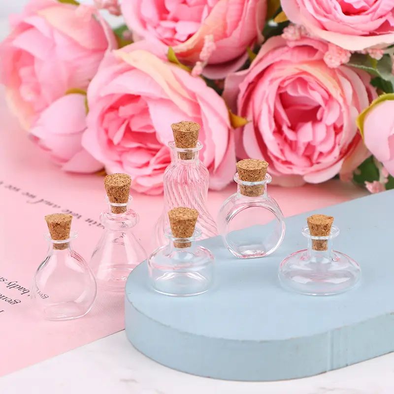 1:12 Dollhouse Miniature Vase Glass Bottle Wishing Bottle Storage Bottle with Cork Vase Candy Jar Model Doll House Decor