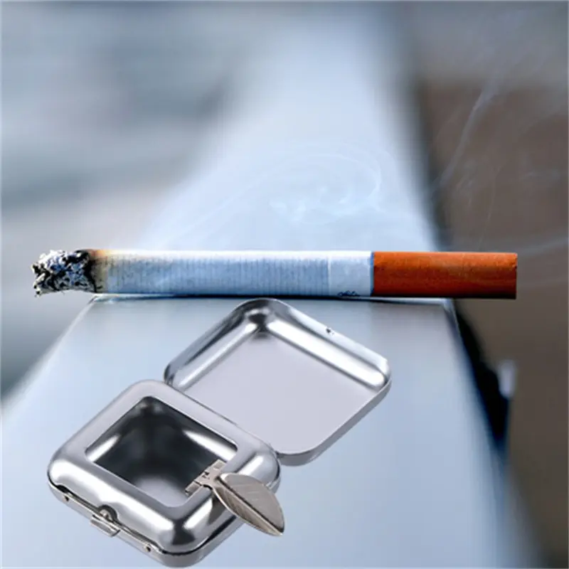 N2HAO Smallsweet Stainless Steel Square Pocket Ashtray metal Ash Tray Pocket Ashtrays With Lids Portable Ashtray