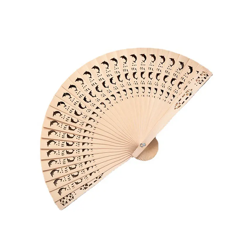 Fashion Wedding Hand Fragrant Party Carved Bamboo Folding Fan Chinese Wooden Fan Vintage Hollow Antiquity Folding Fan Home Decor