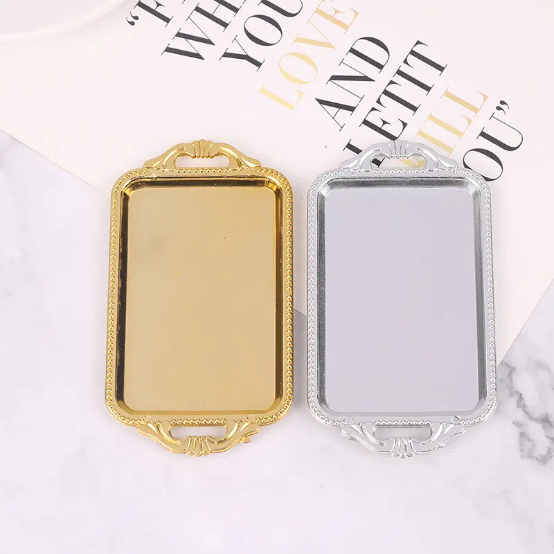2pcs Dollhouse Miniature Accessories Mini Plastic tea Tray Simulation Dinner Plate Model Toys for Doll House Decoration