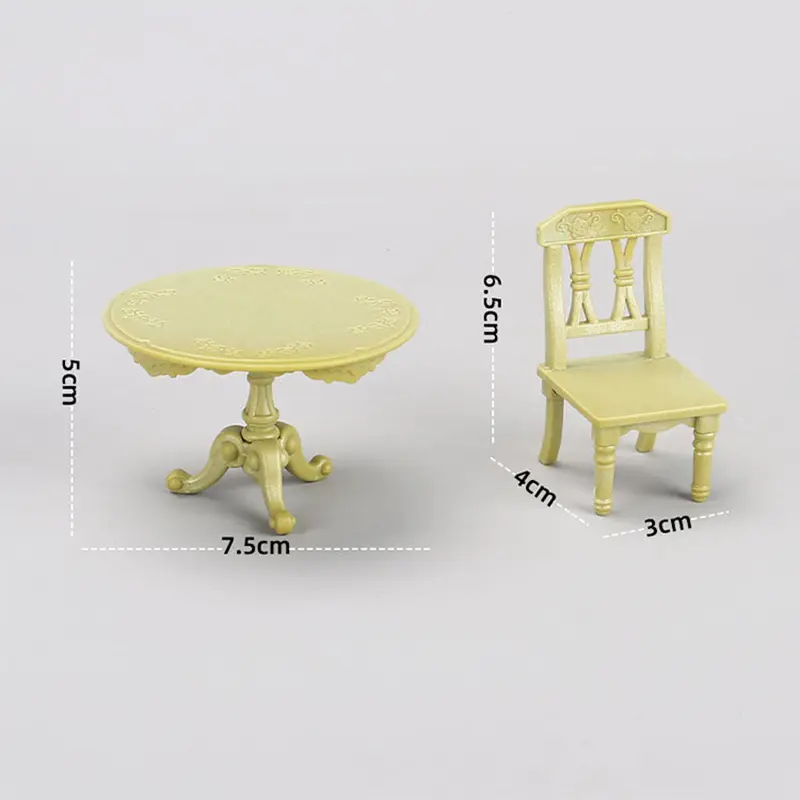 1/12 Dollhouse Miniature Double Table Chair Round Table Set Furniture Wooden Dining Table Chair Simulation Doll House Model Toys