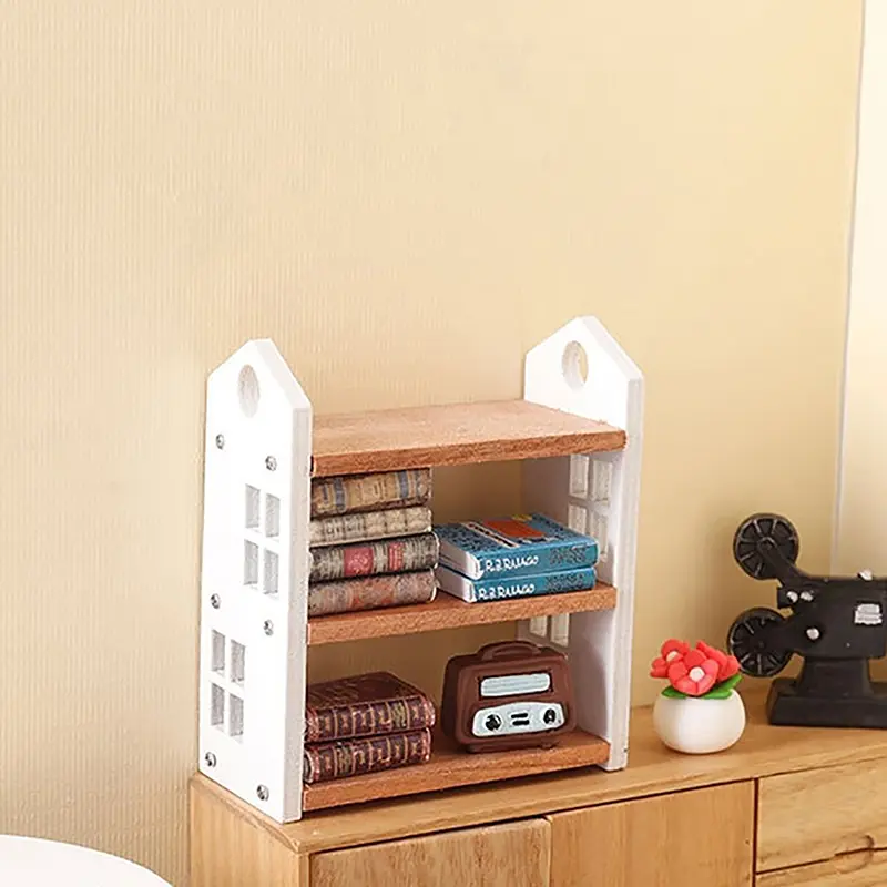 1:12 Dollhouse Miniature Bookshelf Three-tier Storage Rack Display Stand Furniture Model Decor Toy Doll House Accessories