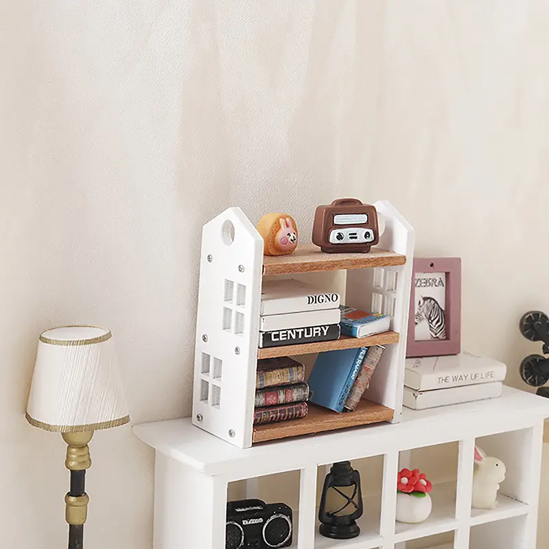 1:12 Dollhouse Miniature Bookshelf Three-tier Storage Rack Display Stand Furniture Model Decor Toy Doll House Accessories