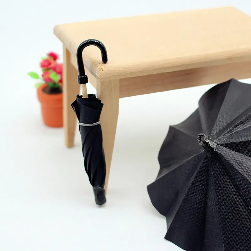 Dollhouse Simulation Mini Black Umbrella Can Open The Retro Miniature Scene Ornament Black Umbrella
