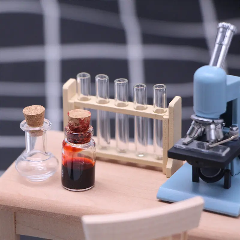 1Set 1:12 Dollhouse Miniature Test Tube Measuring Cup with Rack Laboratory Model Decor Toy Doll House Accessories